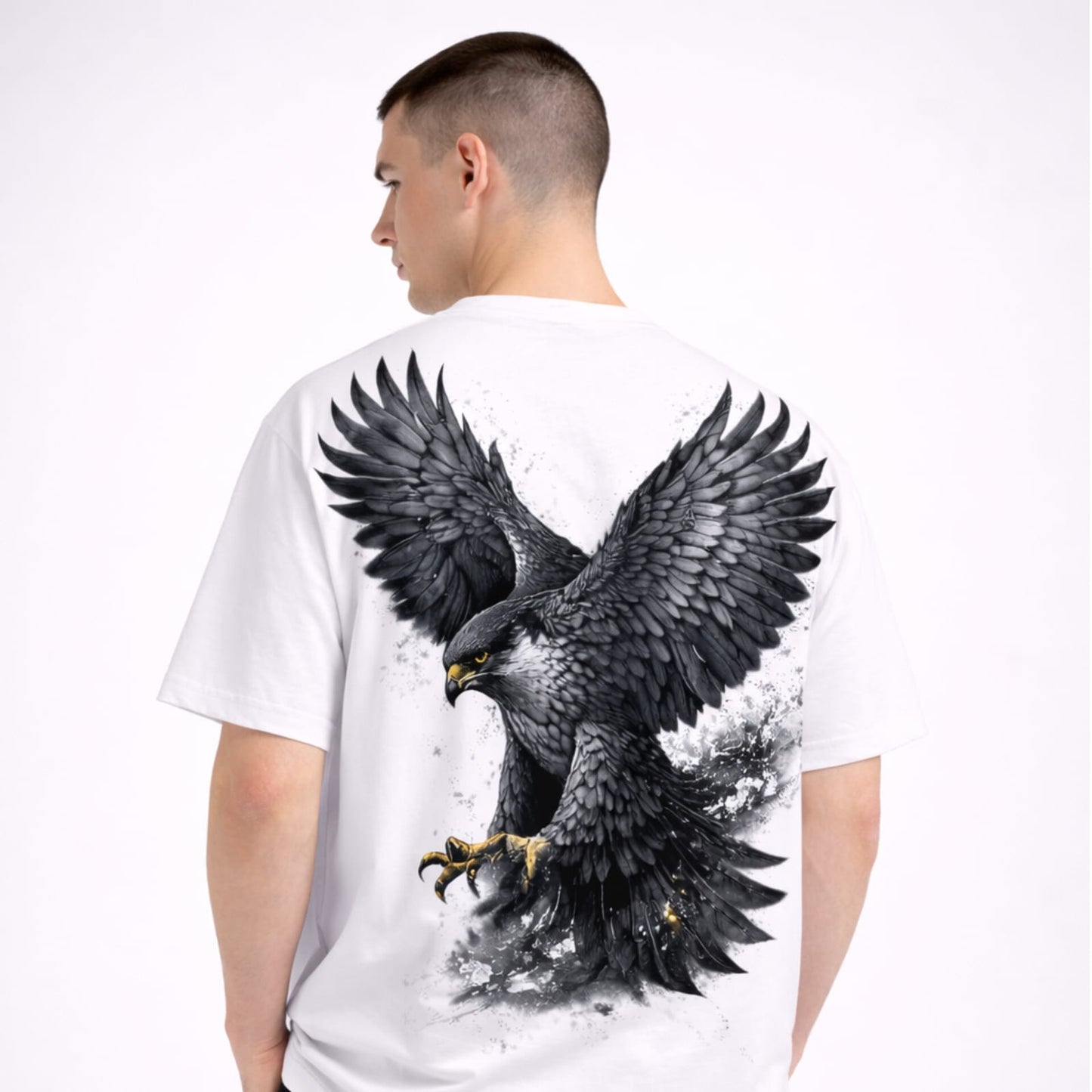 Luxury 250 GSM Oversized White T Shirt Signature Eagle Back Artwork WEROVIEA