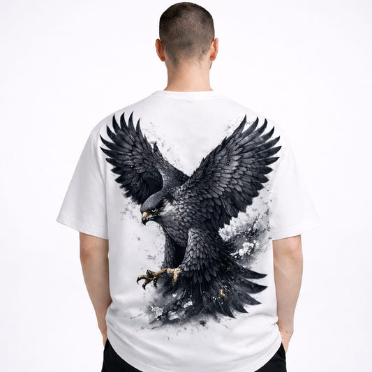 Luxury 250 GSM Oversized White T Shirt Signature Eagle Back Artwork WEROVIEA